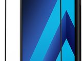 a close up of a black samsung galaxy a3 with a clear screen