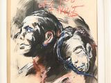 an image of a painting of a man and a woman with headphones