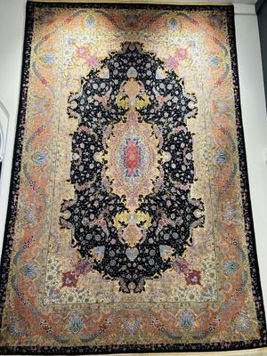 Tapis Iran Tabriz laine et soie exceptionnel font noir 300 2…