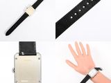 four different views of a wrist watch and a hand with a watch on it