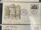 several stamps on a table with a picture of a soldier on one of them