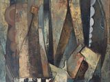 une image représentant une nature morte peinte, composée de vases et d'autres objets