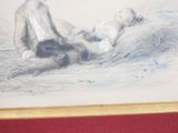 drawing of a man laying on the ground with a dog