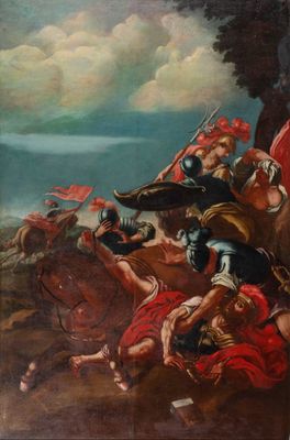 une image d'un tableau représentant un homme sur un cheval dans un champ