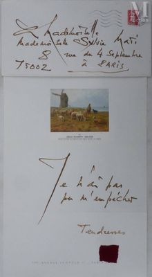 MATHIEU Georges (1921-2012) Lettre manuscrite, 1992