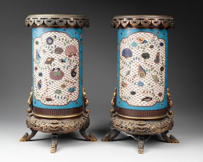 pair of chinese cloise enamel vases on stands