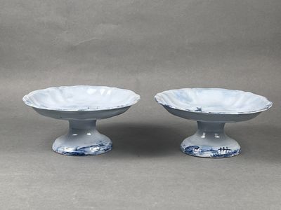 Emile GALLE (Lorraine). Service Delft. Paire de coupes à gât… - Photo 1