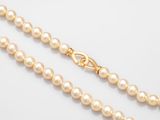 a single strand of pearl beads with a gold clasp