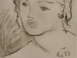 drawing of a woman with her eyes closed and her head turned to the side