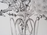 a drawing of a vase with flowers in it