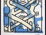 an image of a blue and white painting with a cross on it