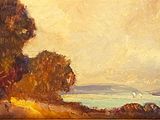 a picture of a painting of a boat on the water