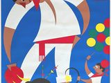affiche annonçant un spectacle de cirque mettant en scène un homme sur un skateboard et un taureau