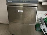 a silver dishwasher sitting in the middle of a kitchen