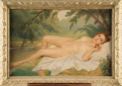 une peinture représentant une femme nue allongée sur un lit