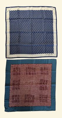 two pieces of cloth with squares and dots on them on a white background