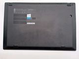 a black laptop with a blue sticker on the back of it