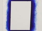 a blue and white painting with a square in the middle