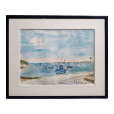 une photo représentant une aquarelle représentant des bateaux sur l'eau