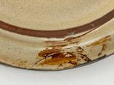 a close up of a plate with brown spots on it