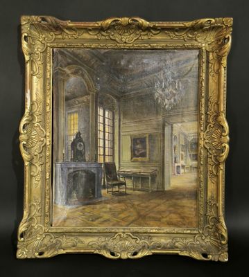 une image représentant un tableau d'une pièce avec un lustre