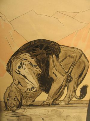 un dessin représentant un homme penché en avant pour ramasser quelque chose
