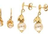 un lot de trois paires de boucles d'oreilles en perles et or