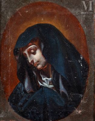 an old painting of a woman with a veil on her head