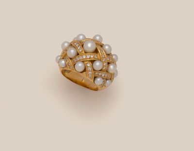 a pearl and diamond ring, by van cleef