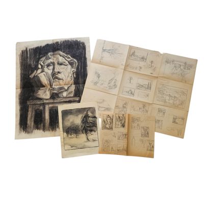 une image représentant une collection de dessins et d'esquisses d'un homme