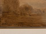 painting of a landscape with trees and hills in the distance