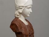 marble bust of a woman with a helmet on her head