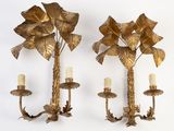 pair of brass palm tree wall sconces