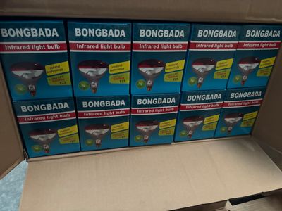 several boxes of bongada are stacked on top of each other