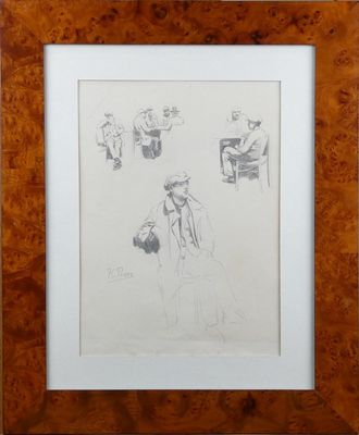 l'image d'un dessin représentant un homme et une femme assis sur un banc
