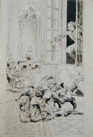 Maurice LELOIR (1853-1940) « La provocation » - Encre, lavis et r