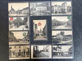 plusieurs vieilles photos en noir et blanc d'une rue et de bâtiments
