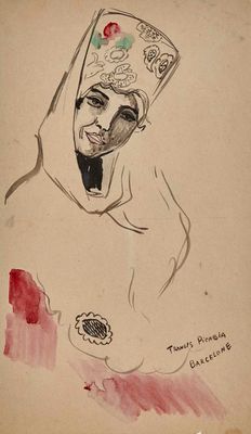 un vieux dessin représentant une femme coiffée d'une couronne