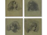 quatre dessins représentant une tête de femme et un visage d'homme