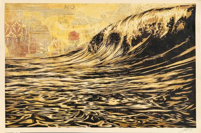 an image of a painting of a large wave in the ocean