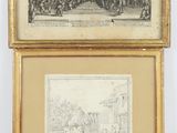 deux reproductions encadrées représentant une scène de rue et une autre scène de rue
