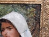 painting of a woman in a white bonnet and a white scarf