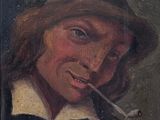 tableau représentant un homme fumant une cigarette, coiffé d'un chapeau et vêtu d'une veste