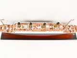 a model of a ship on display on a table