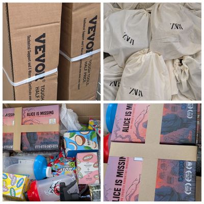 de nombreuses boîtes de nourriture et d'autres objets dans ce collage