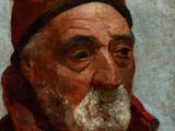 a painting of an old man with a red hat and beard