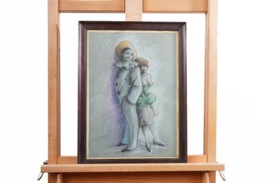 a painting of a woman holding a child on a shelf