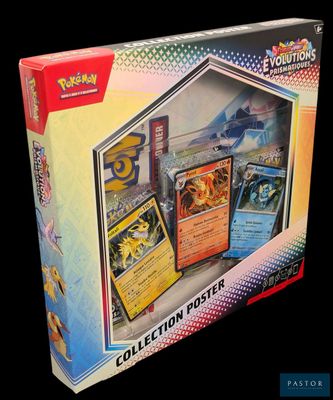 une boîte de cartes Pokémon exposée sur un fond noir