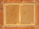 an old picture of a wooden frame with a picture on it