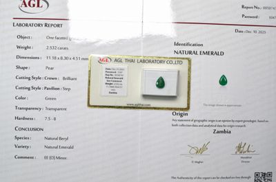 un certificat sur lequel figure l'image d'une larme verte